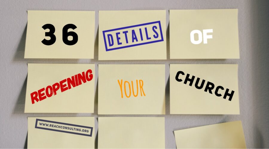 Post-it notes with 36 details of reopening your church.